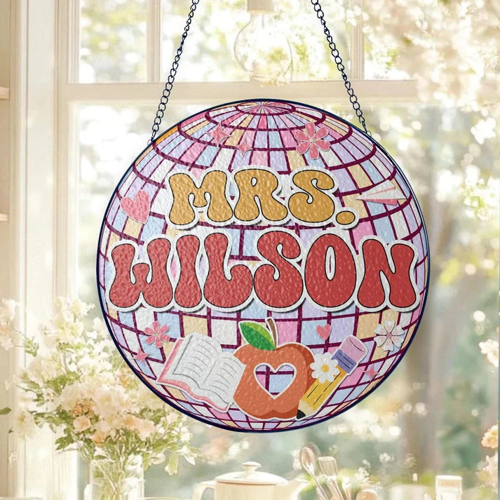 Custom Disco ball Stained Glass Suncatcher, Teacher Appreciation Gift From Student, Back To School, Teacher Gift, Window Hanging Classroom