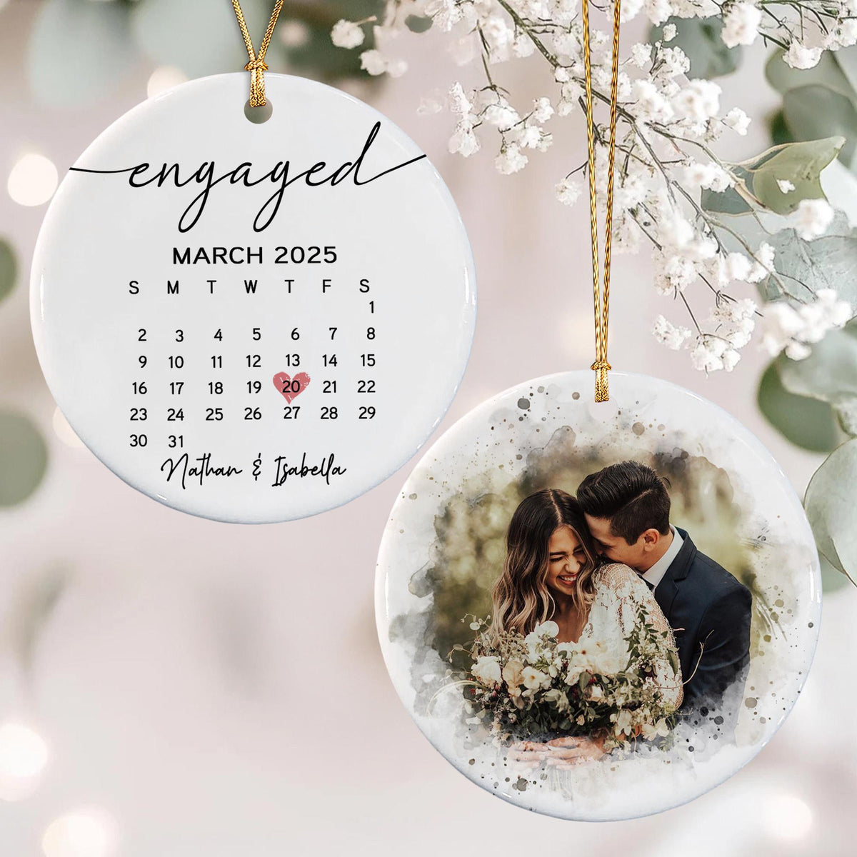 Custom Engagement Ornament, Our First Christmas Engaged Ornaments, Engagement Photo Gift - product image 2