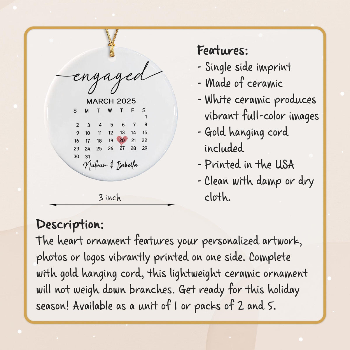 Custom Engagement Ornament, Our First Christmas Engaged Ornaments, Engagement Photo Gift - product image 10