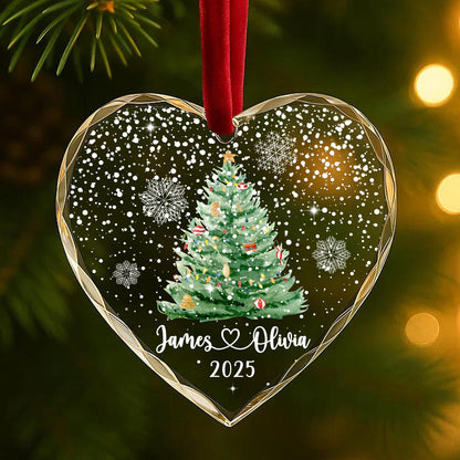Personalized Christmas Tree Ornament – Custom Couple Names & Year – Heart Glass Snowflake Holiday Keepsake OR096 - product image 3