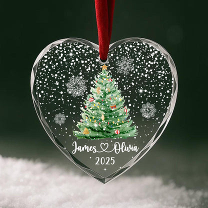 Personalized Christmas Tree Ornament – Custom Couple Names & Year – Heart Glass Snowflake Holiday Keepsake OR096 - product image 2