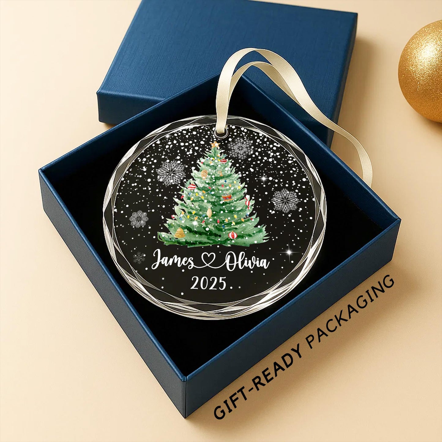 Personalized Christmas Tree Ornament – Custom Couple Names & Year – Heart Glass Snowflake Holiday Keepsake OR096 - product image 7
