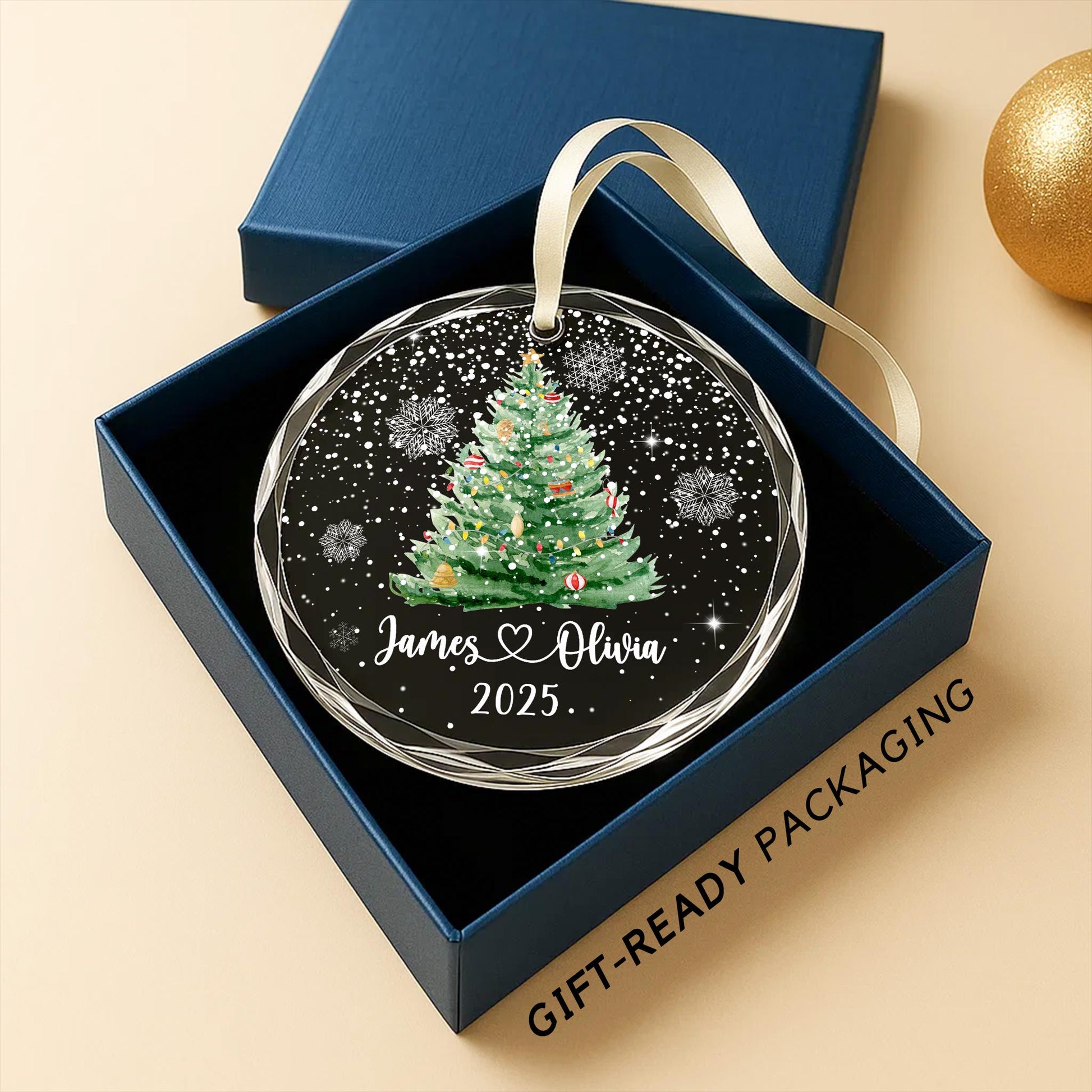 Personalized Christmas Tree Ornament – Custom Couple Names & Year – Heart Glass Snowflake Holiday Keepsake OR096 - product image 7