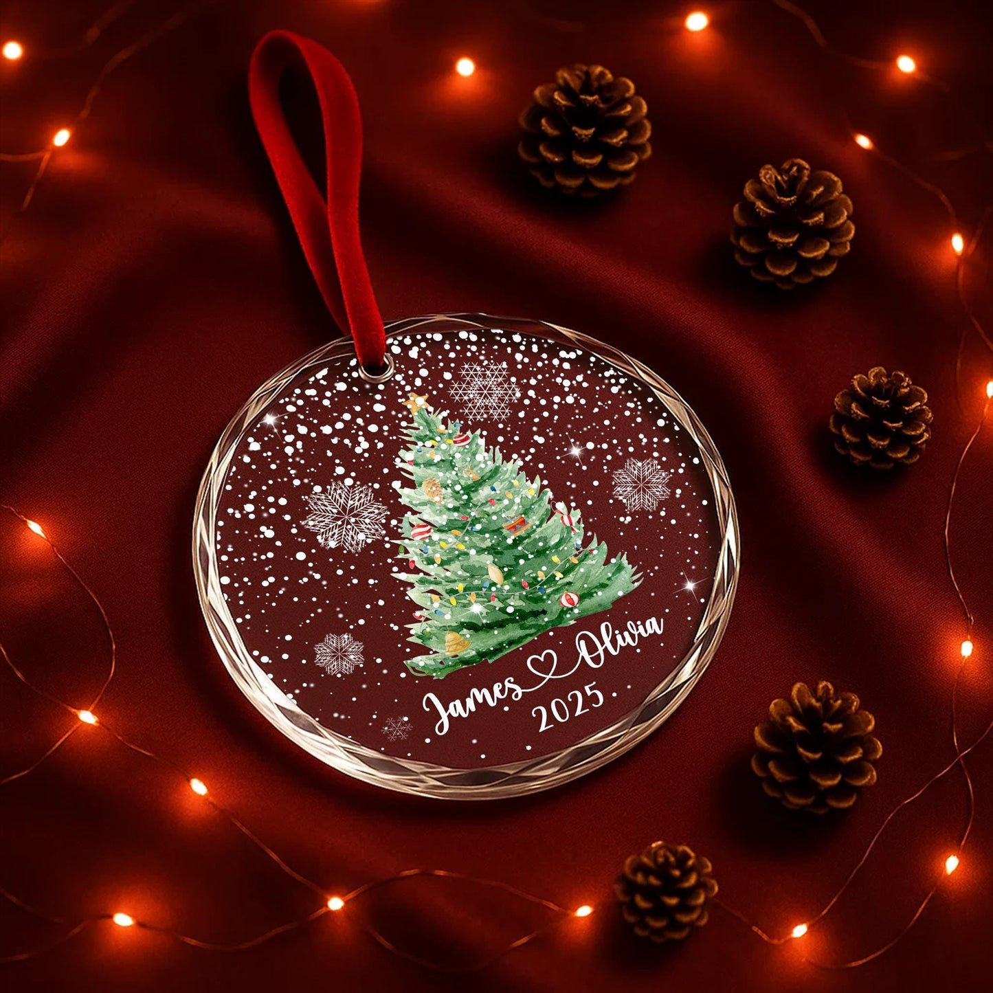 Personalized Christmas Tree Ornament – Custom Couple Names & Year – Heart Glass Snowflake Holiday Keepsake OR096 - product image 5