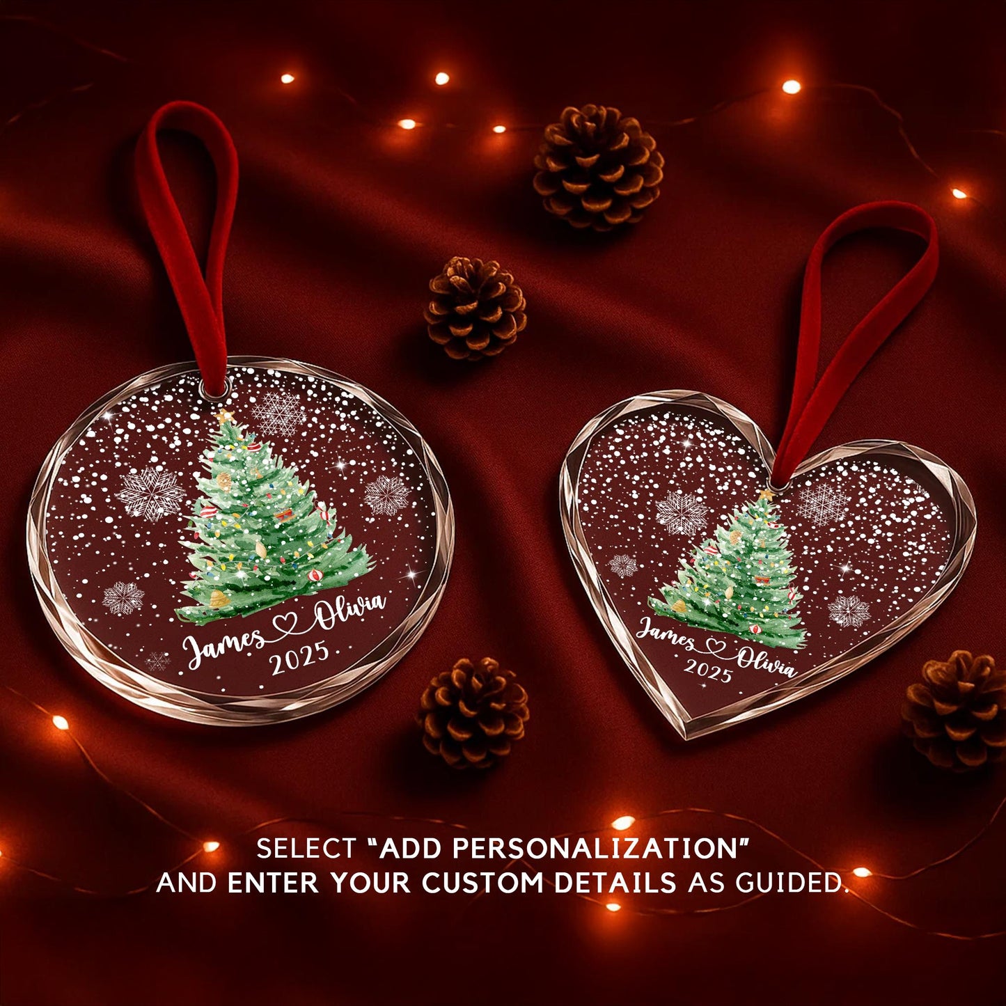 Personalized Christmas Tree Ornament – Custom Couple Names & Year – Heart Glass Snowflake Holiday Keepsake OR096 - product image 8