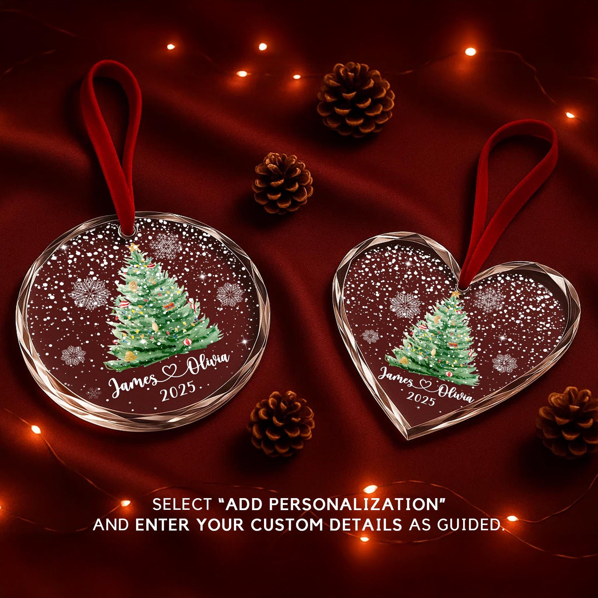 Personalized Christmas Tree Ornament – Custom Couple Names & Year – Heart Glass Snowflake Holiday Keepsake OR096 - product image 8