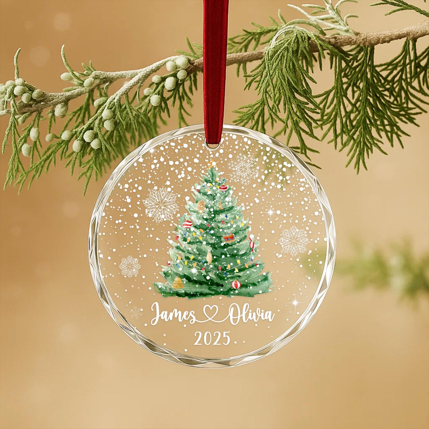 Personalized Christmas Tree Ornament – Custom Couple Names & Year – Heart Glass Snowflake Holiday Keepsake OR096 - product image 6