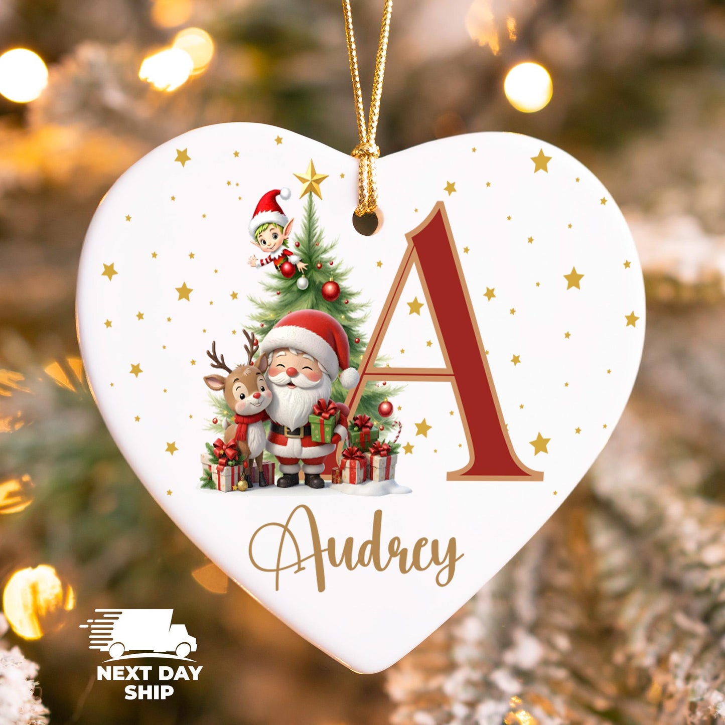 Custom Christmas Initial Ornament, Cute Santa Ornament, Personalized Christmas Tree Decor, Kids Name Ornament, 2026 Christmas Keepsake - product image 6