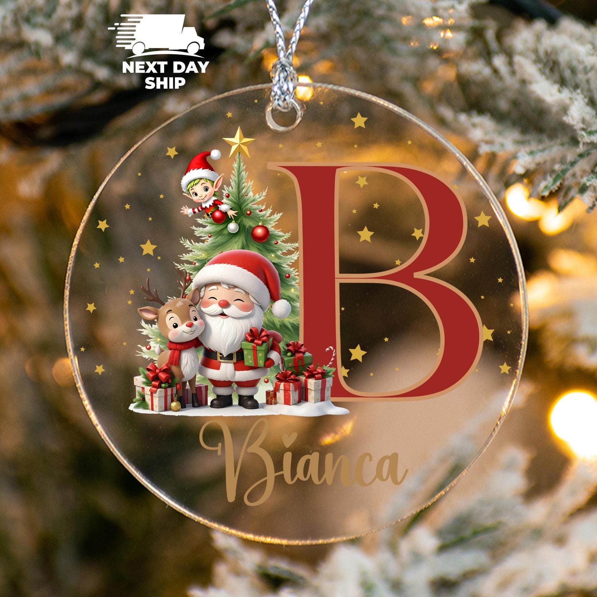 Custom Christmas Initial Ornament, Cute Santa Ornament, Personalized Christmas Tree Decor, Kids Name Ornament, 2026 Christmas Keepsake - product image 3