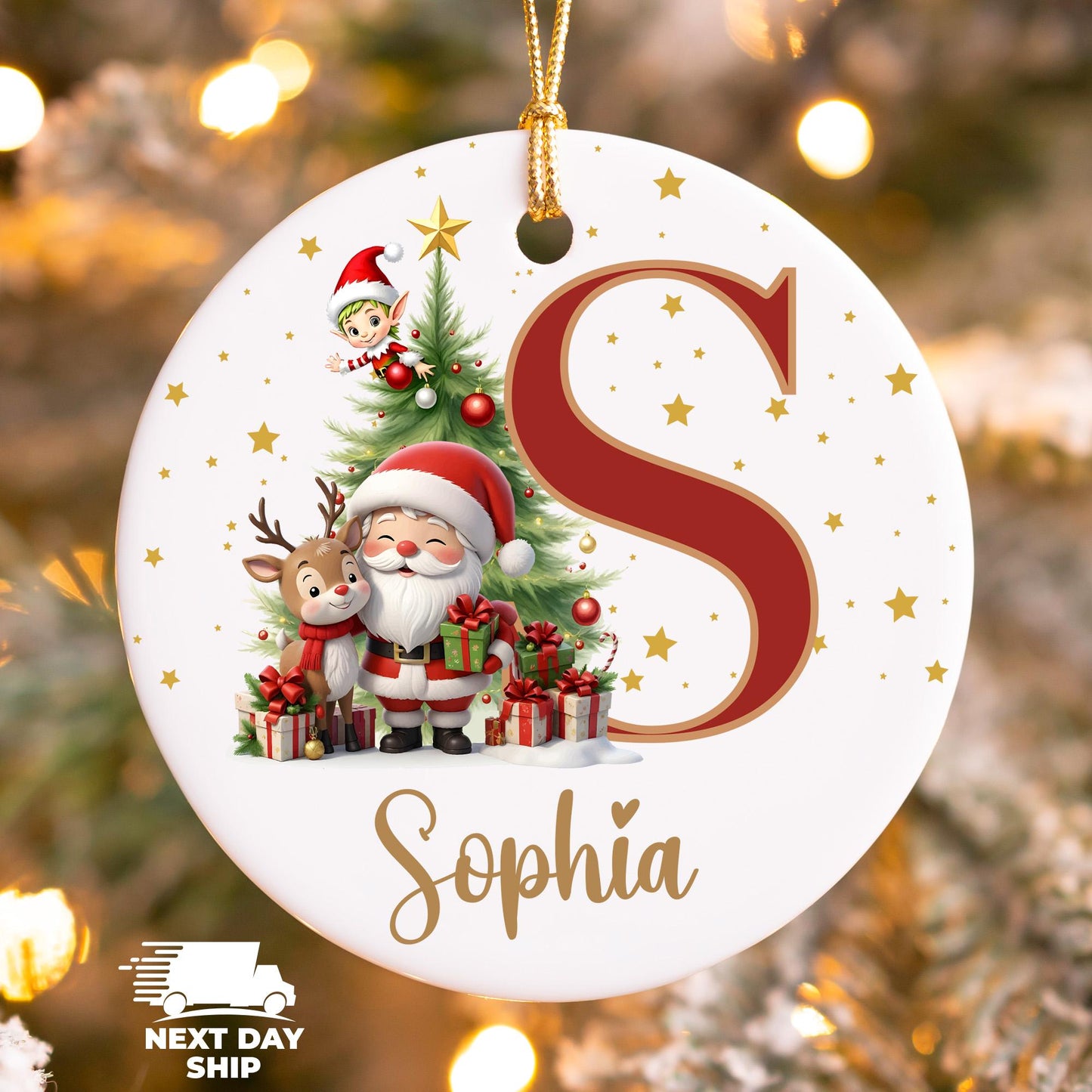 Custom Christmas Initial Ornament, Cute Santa Ornament, Personalized Christmas Tree Decor, Kids Name Ornament, 2026 Christmas Keepsake - product image 5