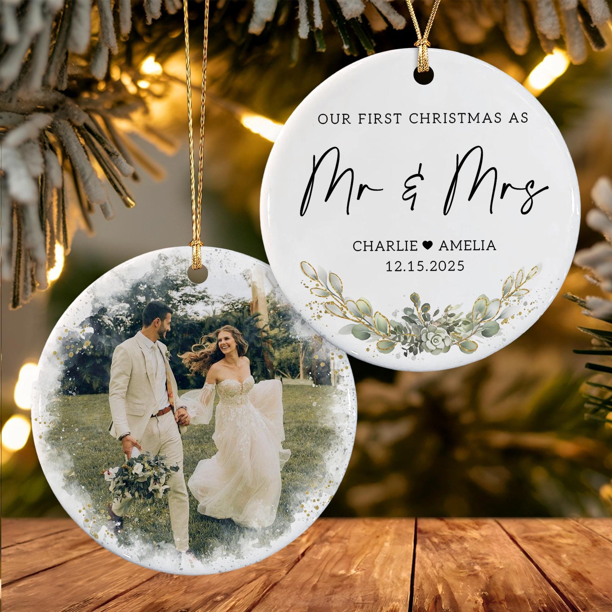 First Christmas Married Ornament, Our 1st Xmas As Mr & Mrs Ornament, Wedding Photo Ornaments, Anniversary Gifts - product image 2