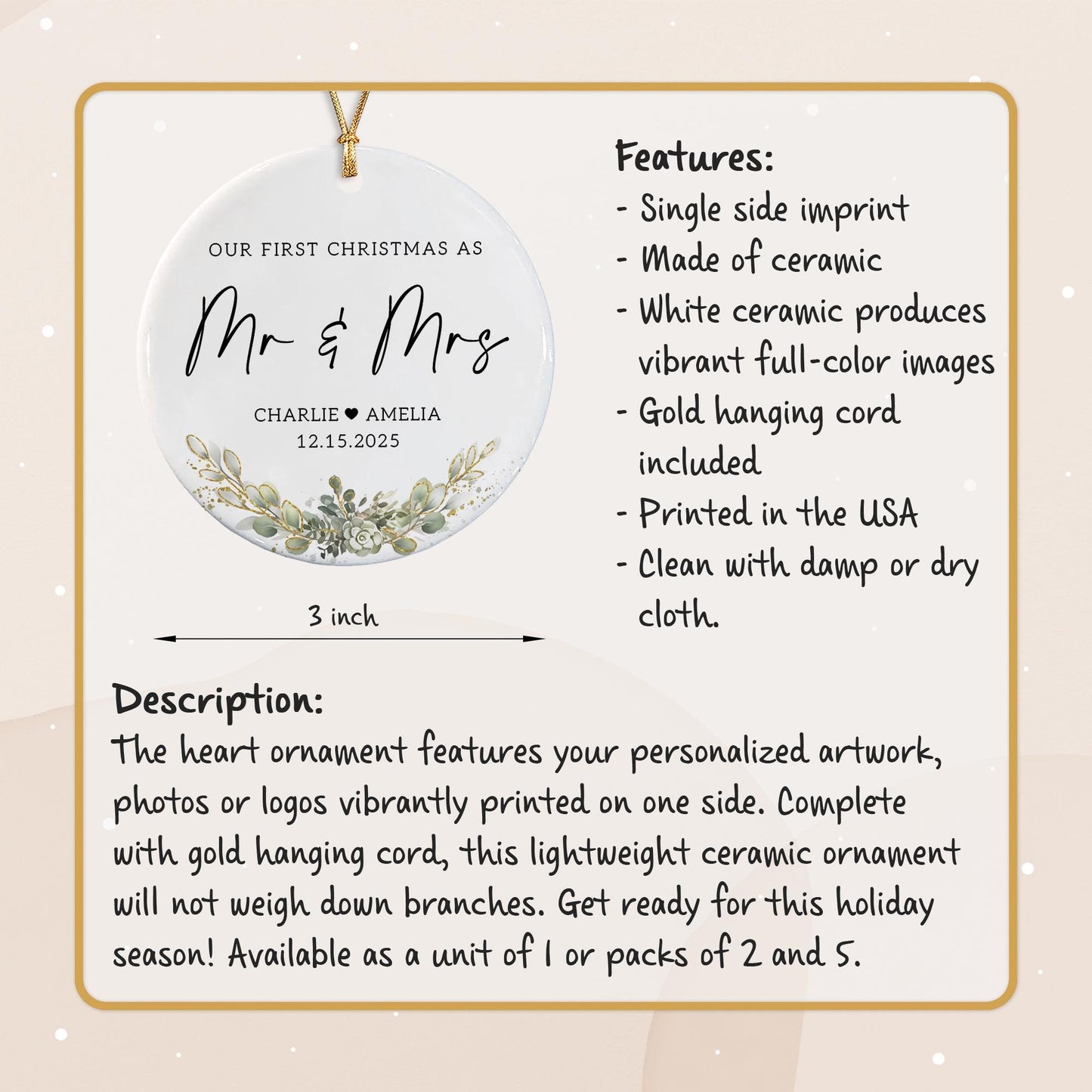First Christmas Married Ornament, Our 1st Xmas As Mr & Mrs Ornament, Wedding Photo Ornaments, Anniversary Gifts - product image 9