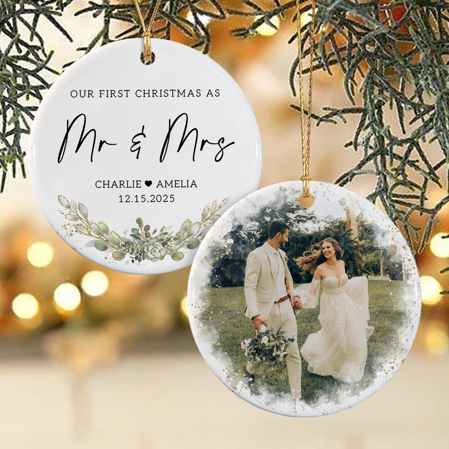 First Christmas Married Ornament, Our 1st Xmas As Mr & Mrs Ornament, Wedding Photo Ornaments, Anniversary Gifts - product image 8