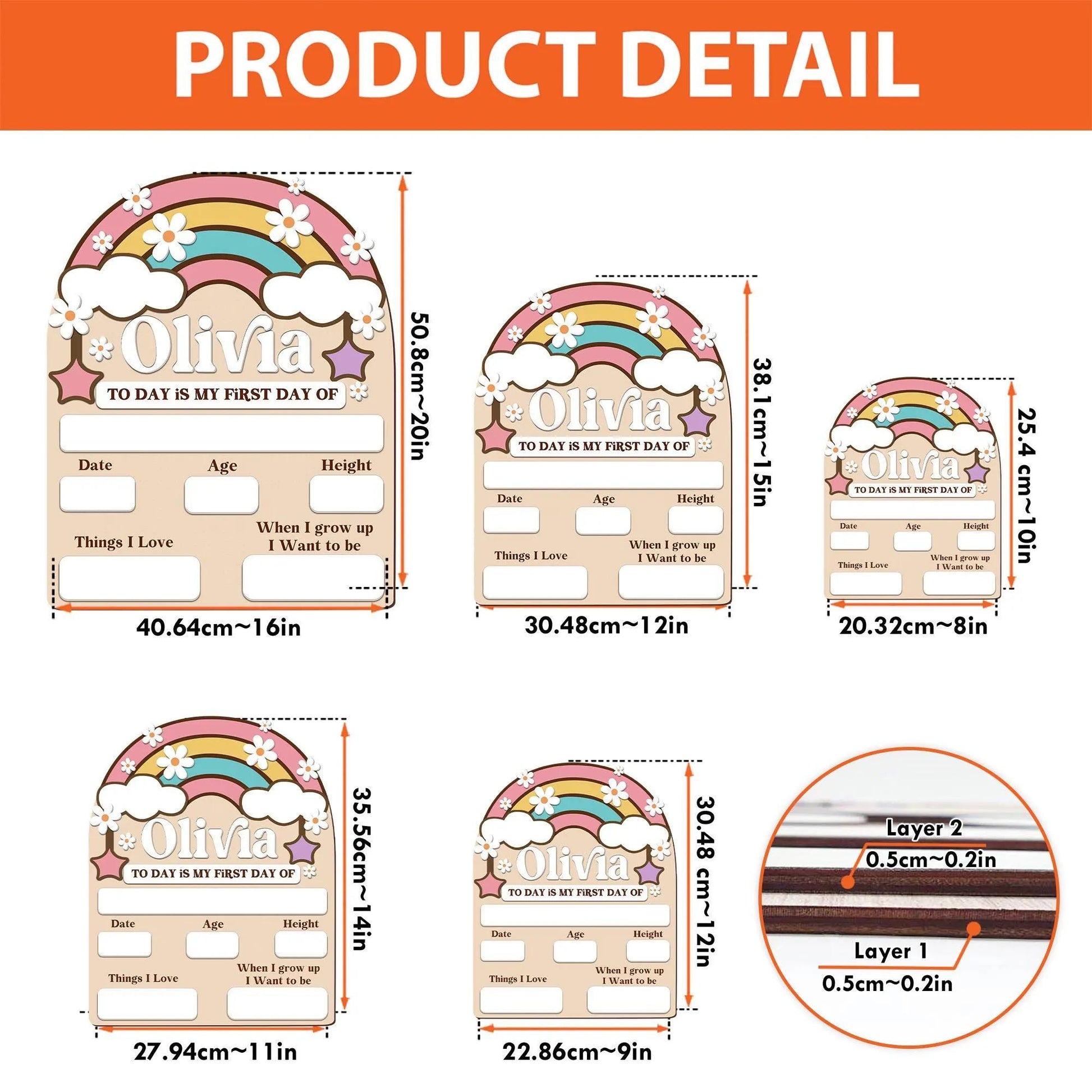 Personalised Pastel Rainbow First Day School Board: Reusable Back to School Wooden Acrylic Sign - product image 10