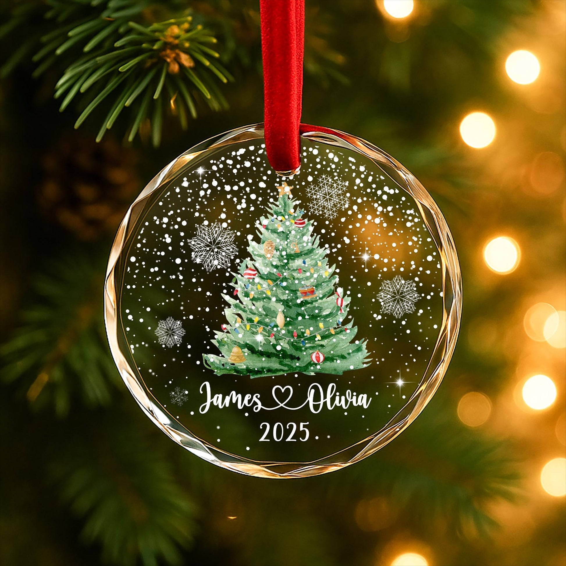 Personalized Christmas Tree Ornament – Custom Couple Names & Year – Heart Glass Snowflake Holiday Keepsake OR096 - product image 4
