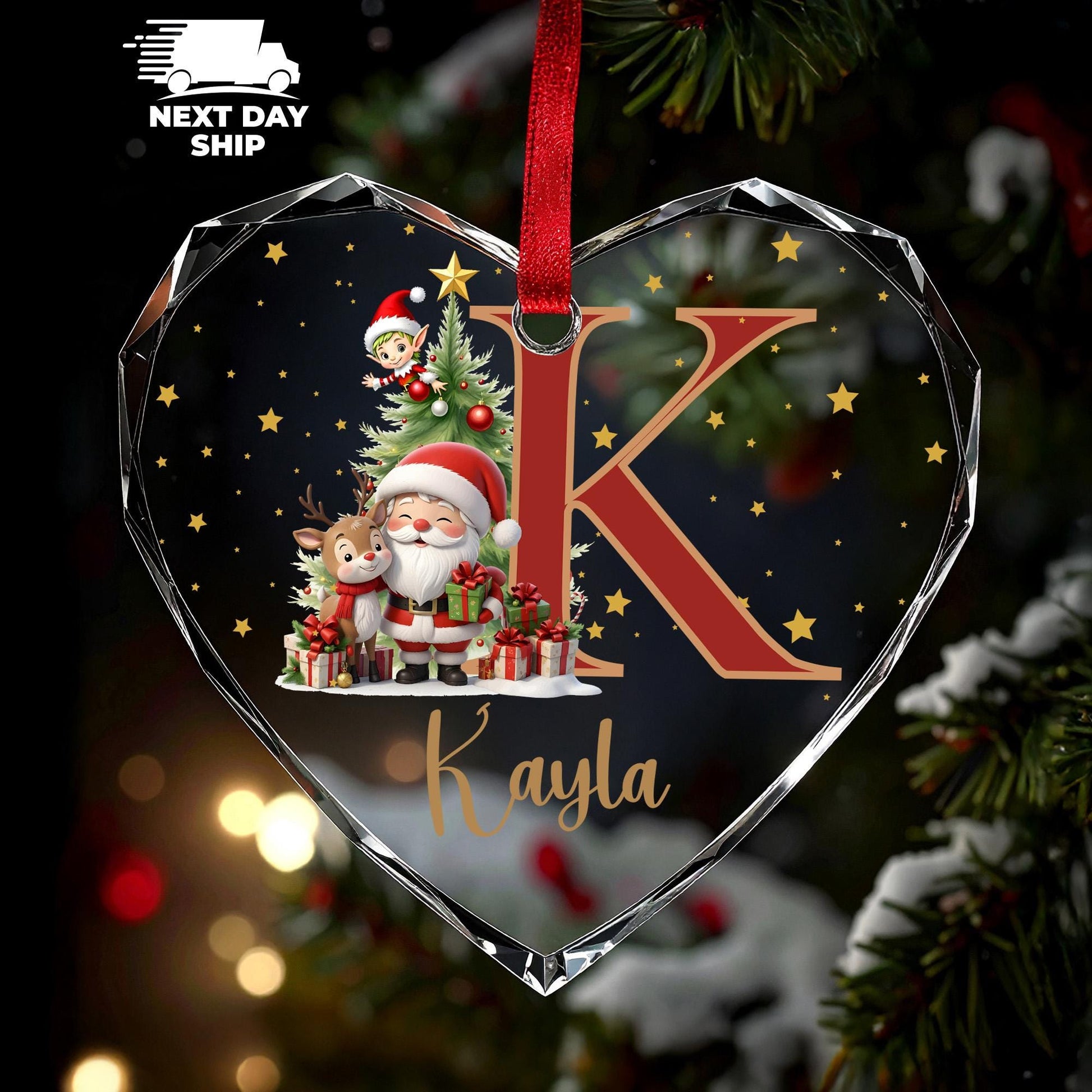 Custom Christmas Initial Ornament, Cute Santa Ornament, Personalized Christmas Tree Decor, Kids Name Ornament, 2026 Christmas Keepsake - product image 2