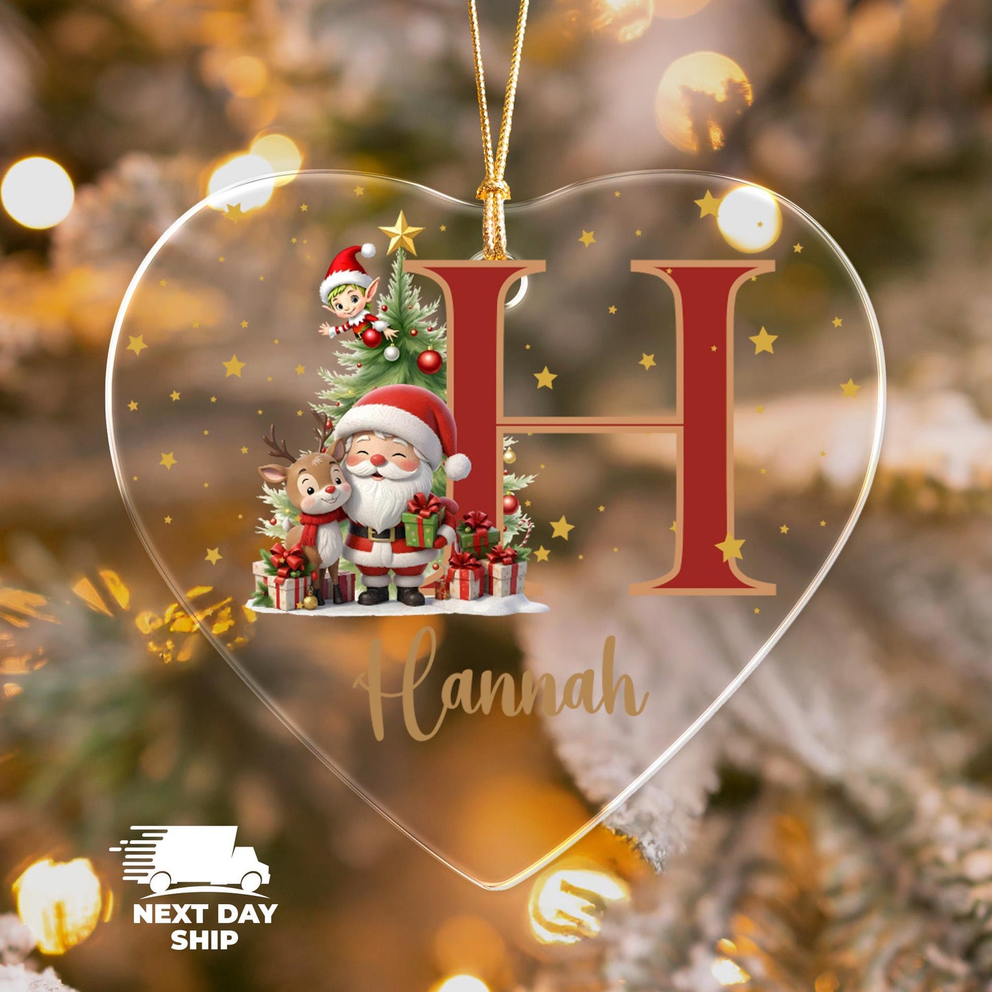 Custom Christmas Initial Ornament, Cute Santa Ornament, Personalized Christmas Tree Decor, Kids Name Ornament, 2026 Christmas Keepsake - product image 4