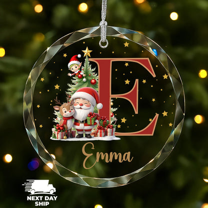 Custom Christmas Initial Ornament, Cute Santa Ornament, Personalized Christmas Tree Decor, Kids Name Ornament, 2026 Christmas Keepsake - main product image