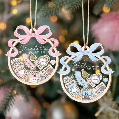 Personalized Baby's First Christmas Ornament: Coquette Bow Girl Newborn Keepsake - 4D Shaker - product image 3