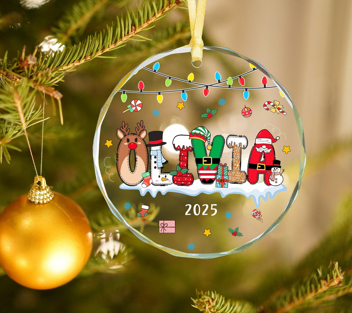 Personalized Letter Name Glass Ornament, Initial Christmas Ornament 2026, Family Christmas Keepsake, Christmas Tree decor - product image 2