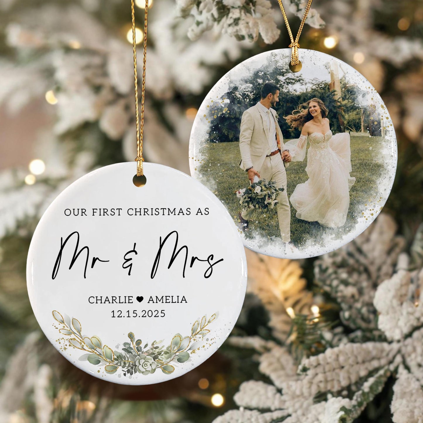 First Christmas Married Ornament, Our 1st Xmas As Mr & Mrs Ornament, Wedding Photo Ornaments, Anniversary Gifts - product image 3