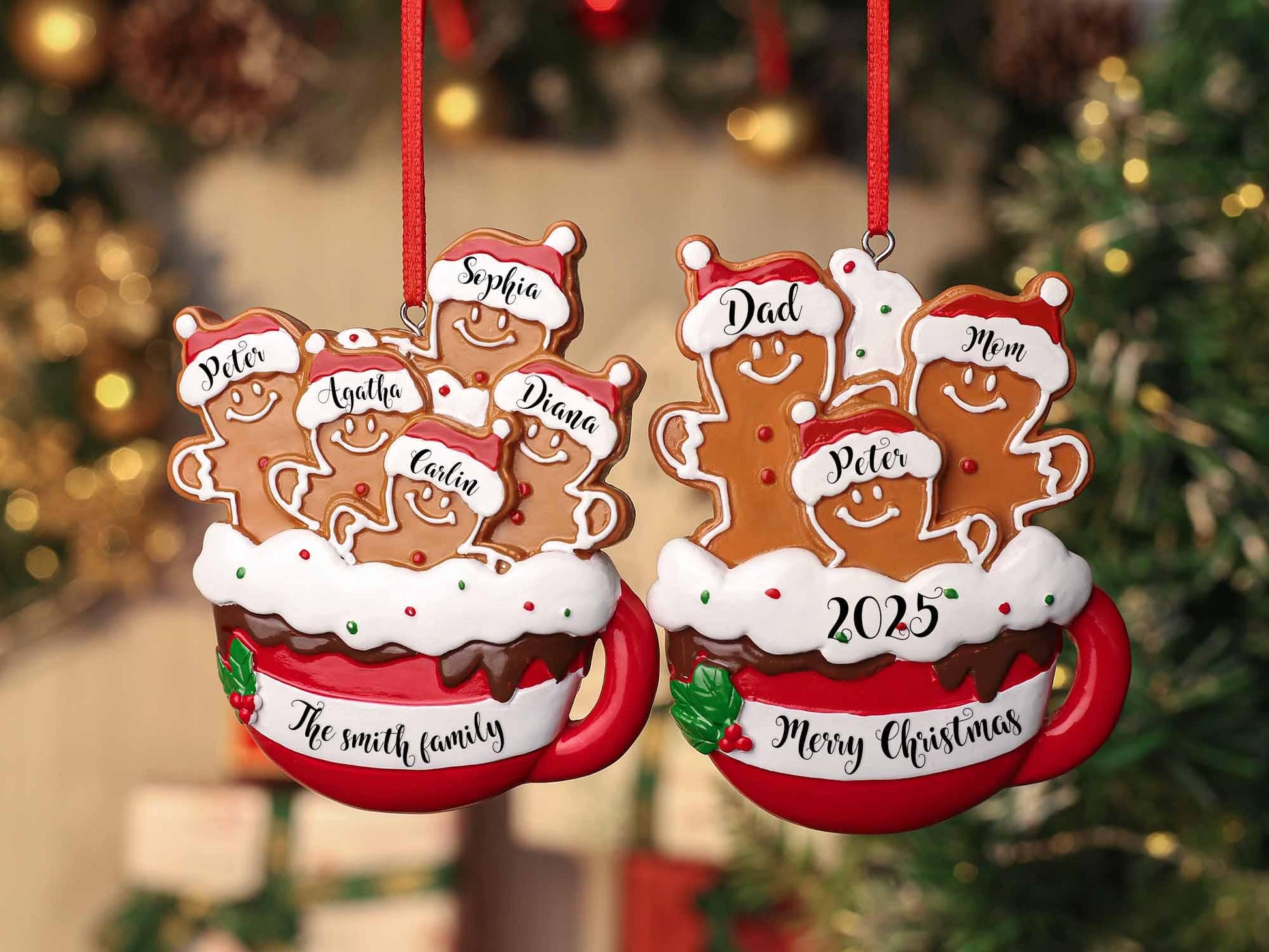 Personalized Resin Family Ornament, Gingerbread Christmas Family Ornament, Gingerbread Family of 2,3,4,5,6 Ornament 2025, Christmas Decor - main product image