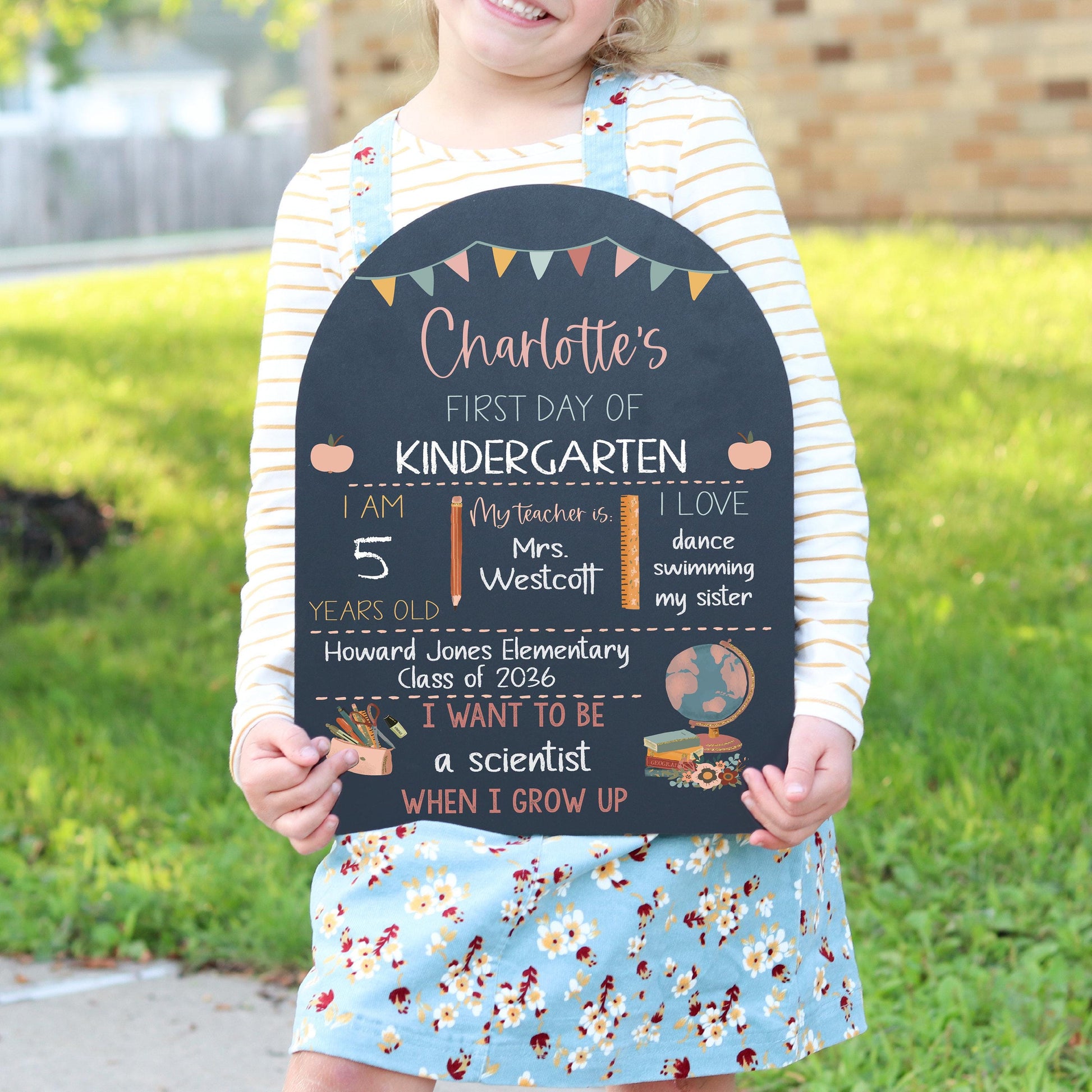 First Day of School Sign, Back to School Chalkboard, Reusable 1st Day Board, Last Day, Kindergarten, First Grade, Preschool, Ruler, BloomOwl - main product image