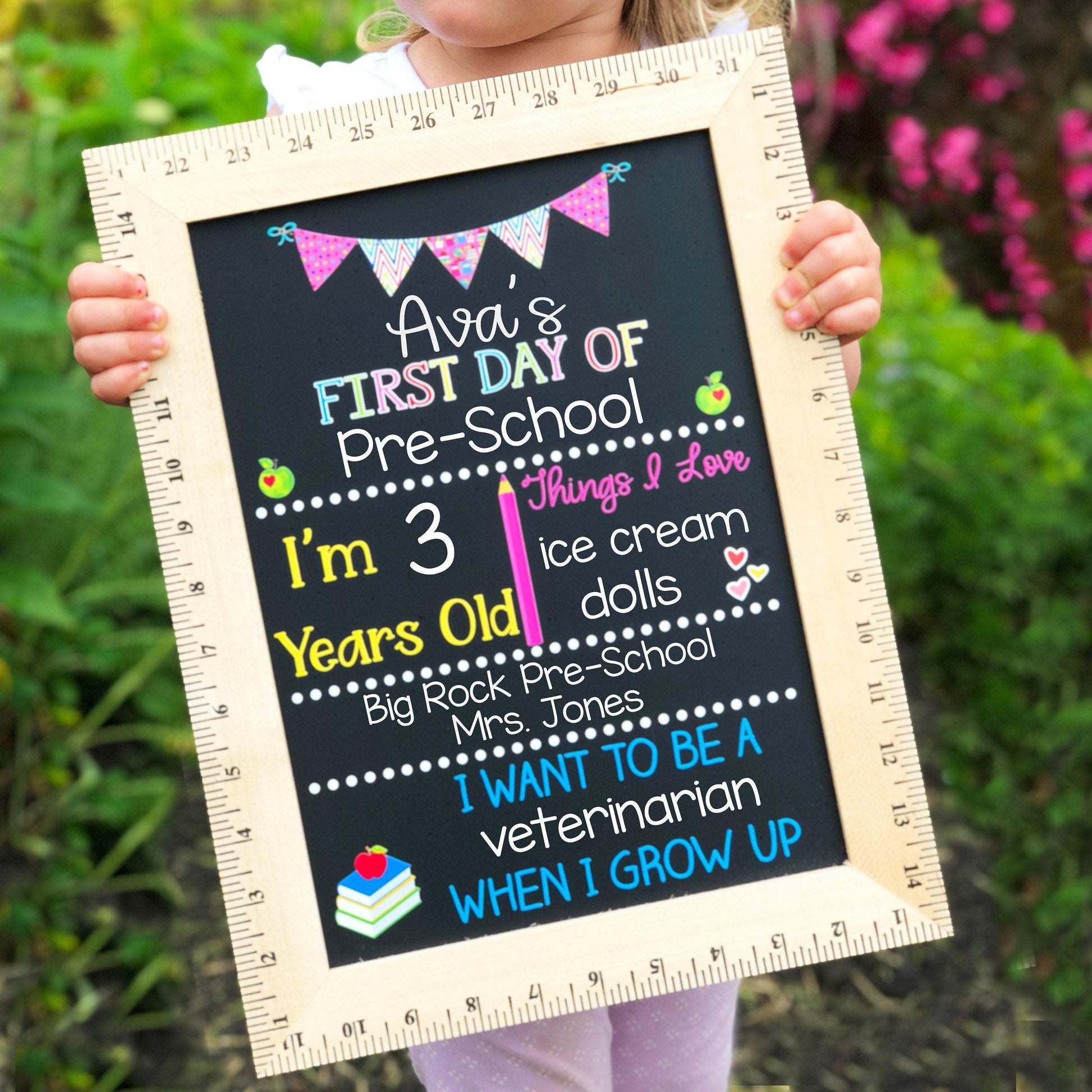 First Day of School Sign, First Day of Kindergarten, 1st Day of Preschool, Back to School Board, Reusable School Sign, Kids Chalkboard Prop - main product image