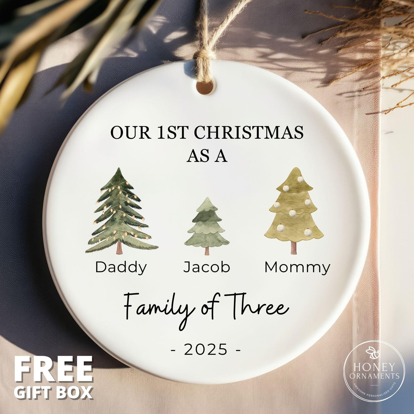 Family of Three Christmas Ornament - Family of 3 Ornament - Family Ornament - Personalized Baby's First Christmas Ornament, New Parent Gift - product image 14