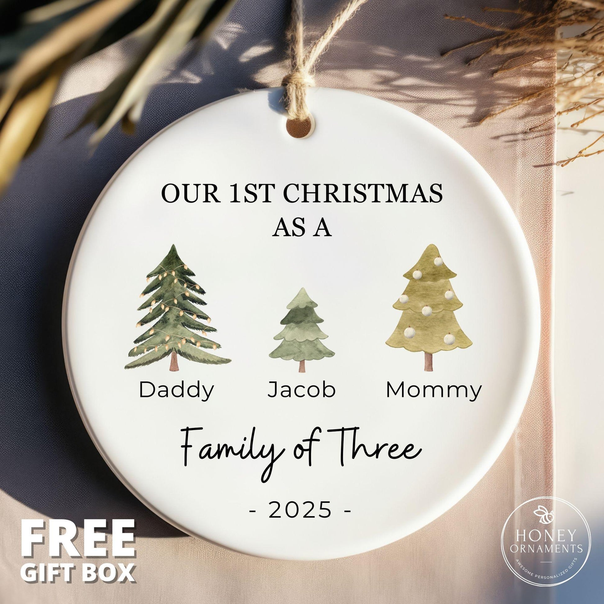 Family of Three Christmas Ornament - Family of 3 Ornament - Family Ornament - Personalized Baby's First Christmas Ornament, New Parent Gift - product image 14