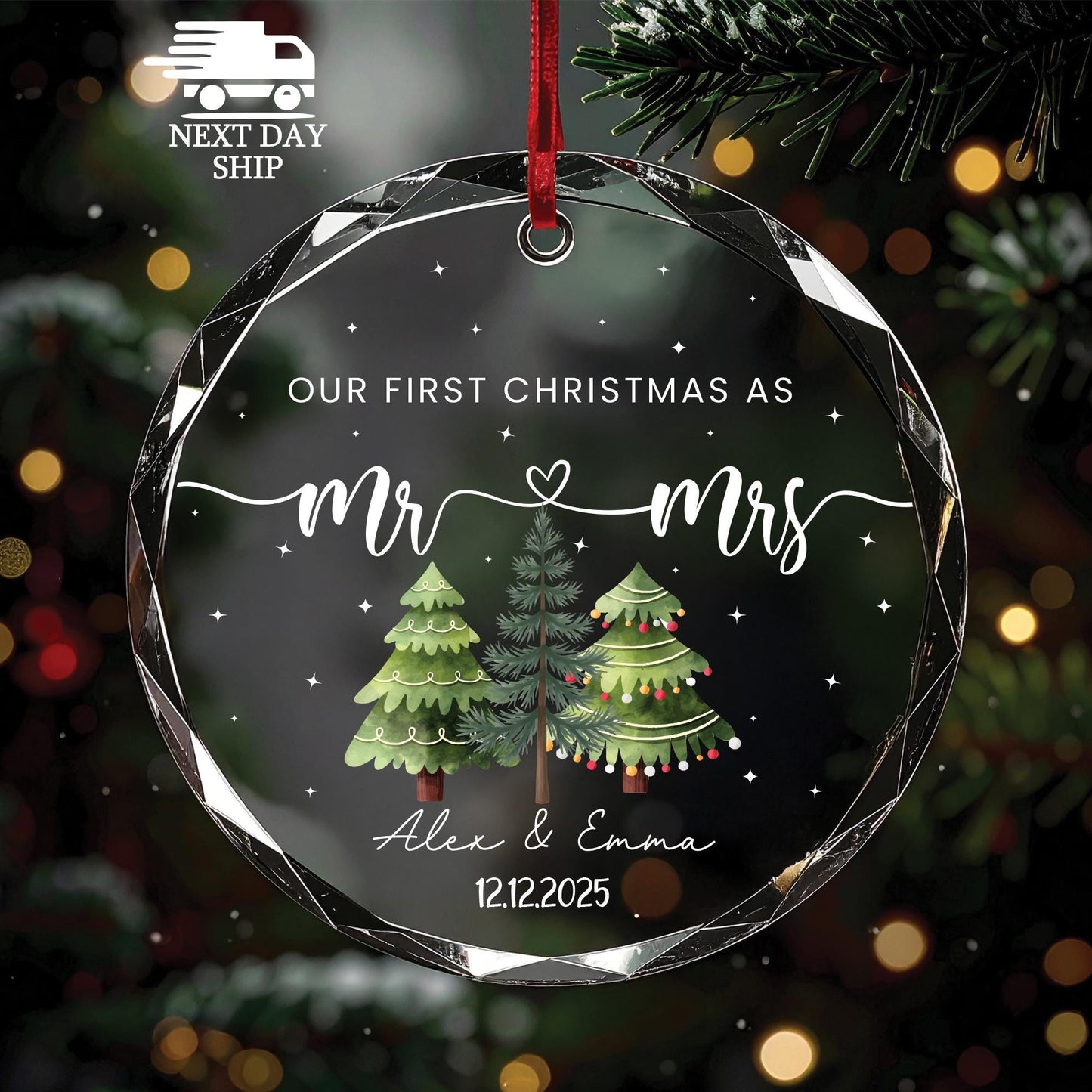 Custom Name Ornament, Our First Christmas As Mr & Mrs Ornament, Gift for Newlywed, Gift for Couple, Christmas Ornament Gift, Family Gift - product image 3