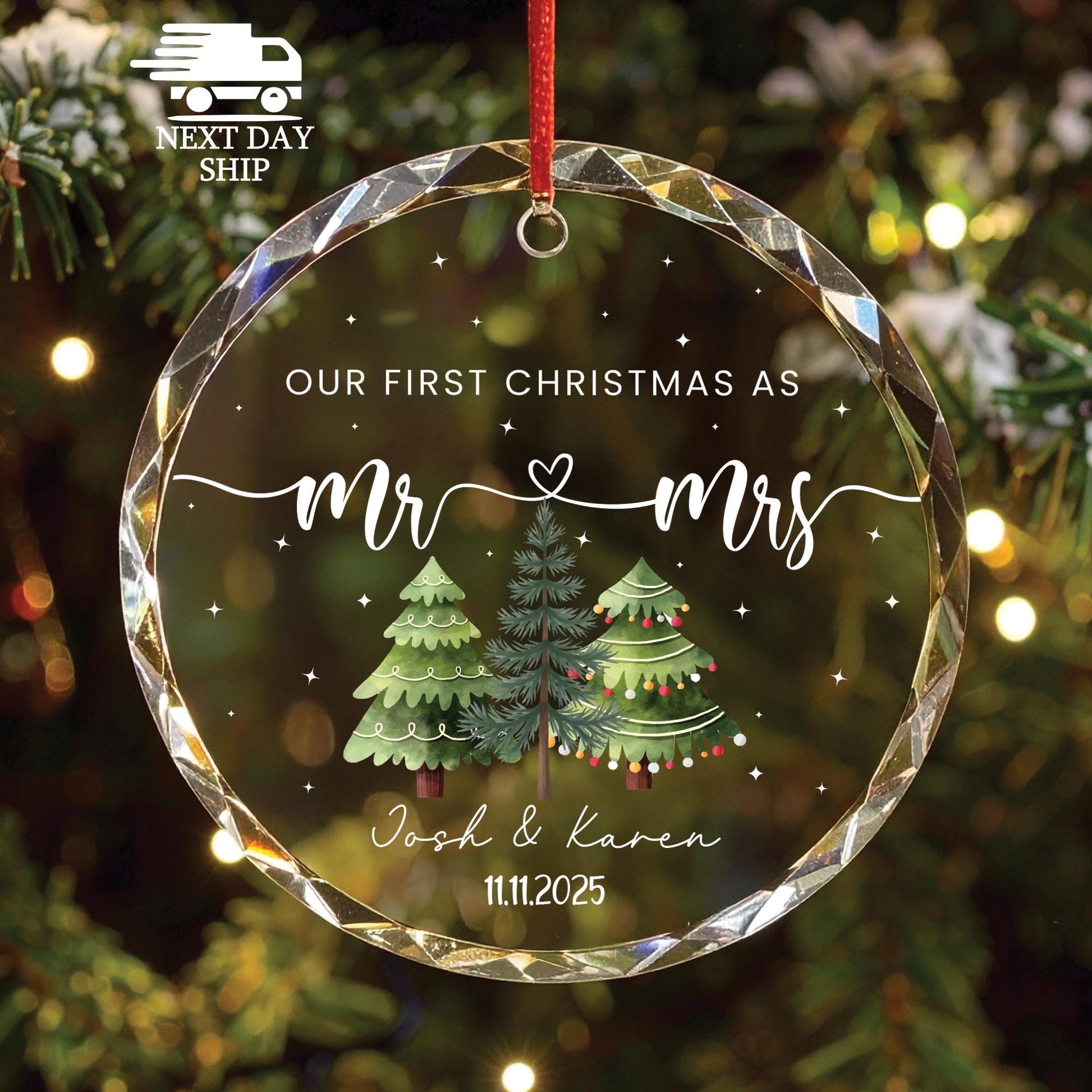 Custom Name Ornament, Our First Christmas As Mr & Mrs Ornament, Gift for Newlywed, Gift for Couple, Christmas Ornament Gift, Family Gift - main product image