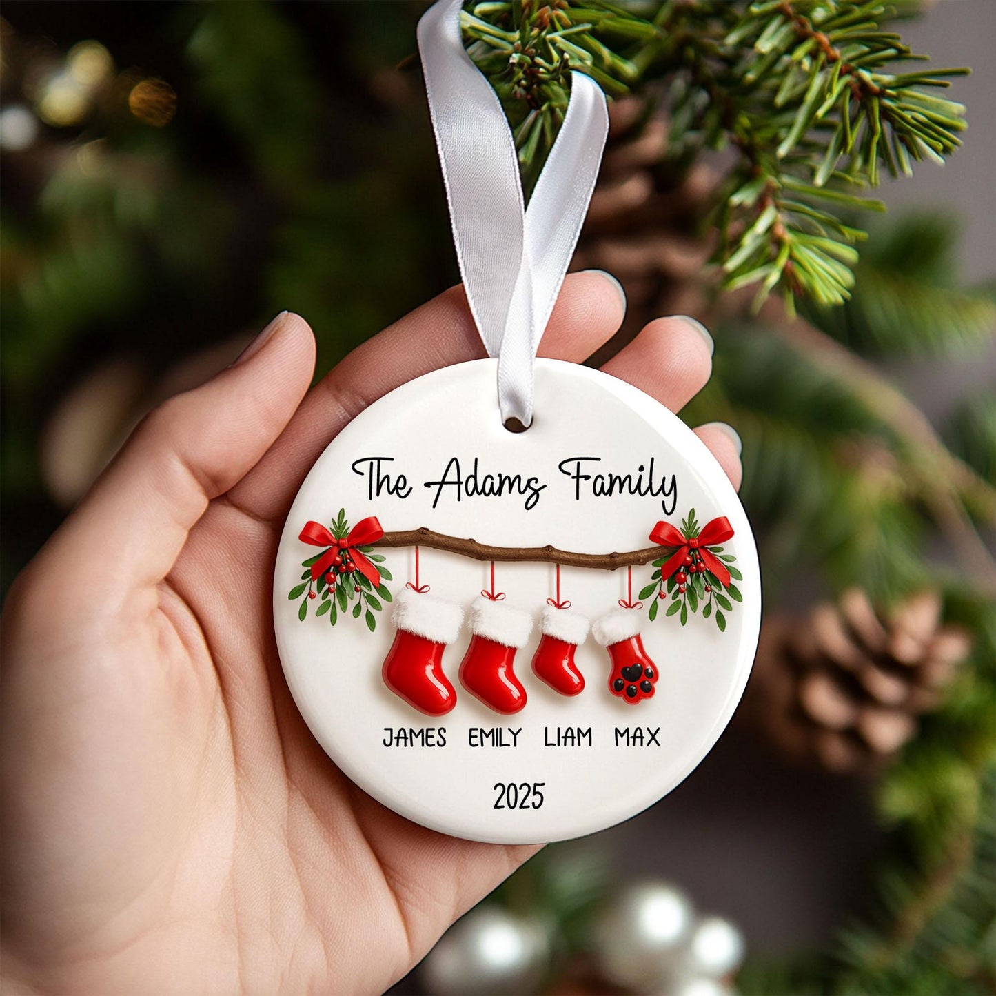 Personalized Family Christmas Ornament With Names, Custom Family of 5 Christmas Keepsake, New Family Christmas Gift, 2025 Stocking Ornament - product image 2