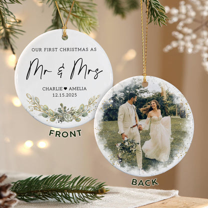 First Christmas Married Ornament, Our 1st Xmas As Mr & Mrs Ornament, Wedding Photo Ornaments, Anniversary Gifts - main product image