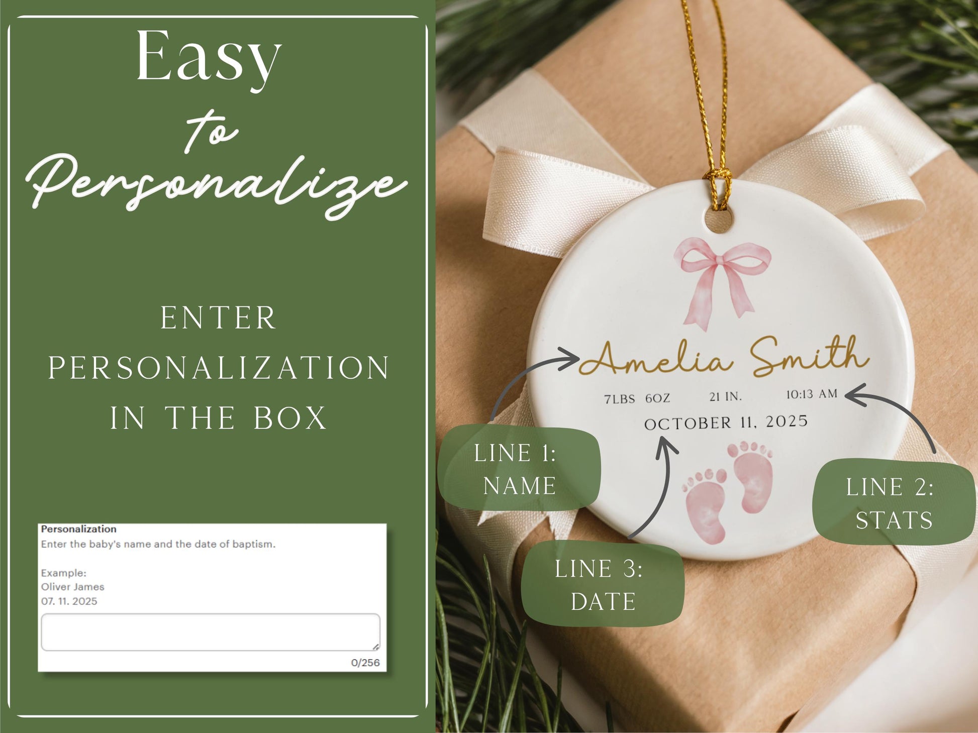 Personalized Baby Ornament – Birth Stats Keepsake Gift - product image 3