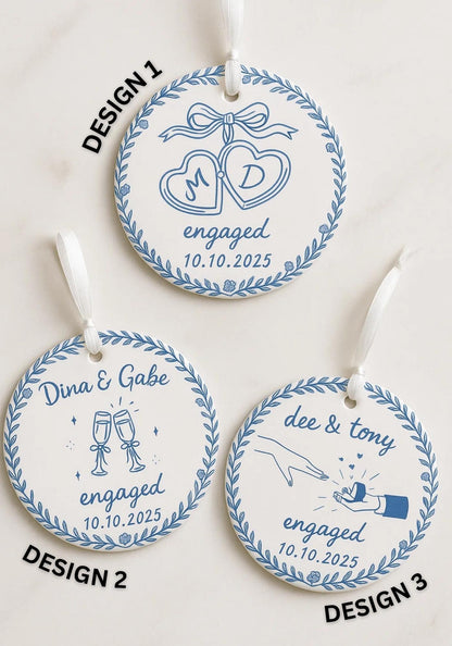 Engagement Ornament 2026, Personalized First Christmas Engaged Ornament, Engagement Gift Basket, Blue Ornament, Ships Today - product image 3