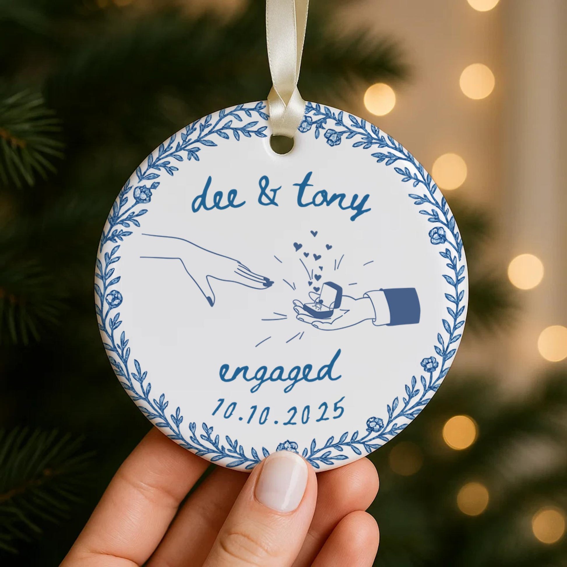Engagement Ornament 2026, Personalized First Christmas Engaged Ornament, Engagement Gift Basket, Blue Ornament, Ships Today - product image 4