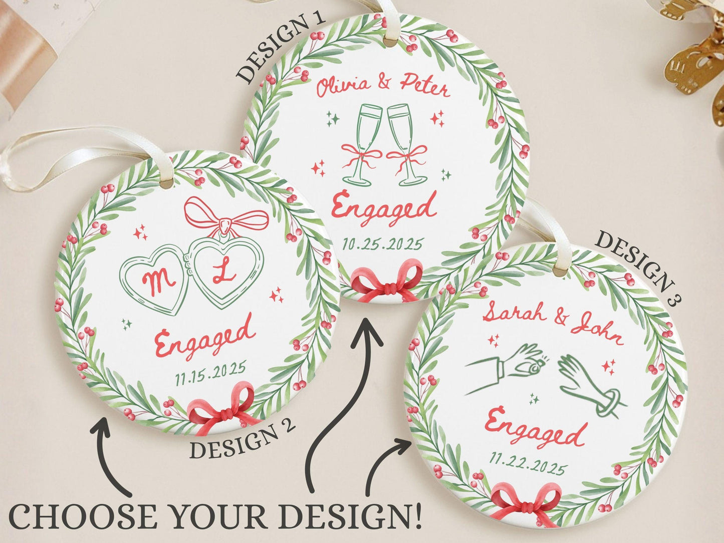 Custom Engagement Ornament, Personalized Engaged Ornament Gifts for Engaged Couple Engagement Gifts Engagement Christmas Ornament Keepsake - product image 2