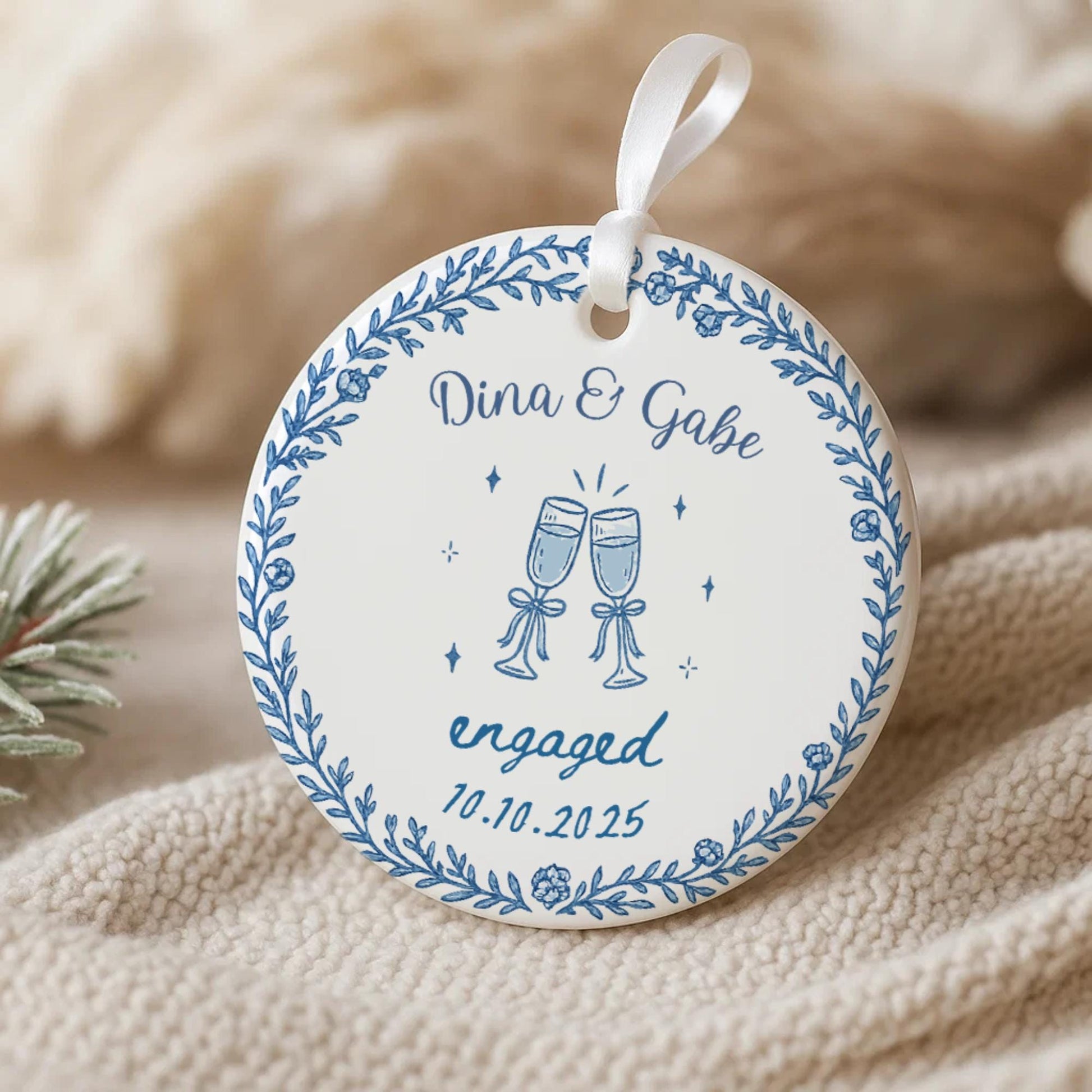 Engagement Ornament 2026, Personalized First Christmas Engaged Ornament, Engagement Gift Basket, Blue Ornament, Ships Today - main product image