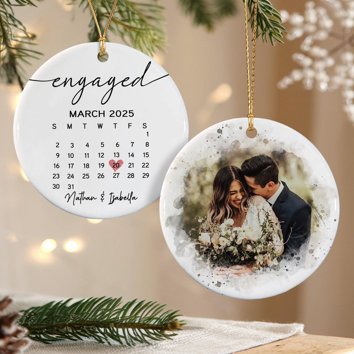 Custom Engagement Ornament, Our First Christmas Engaged Ornaments, Engagement Photo Gift - main product image
