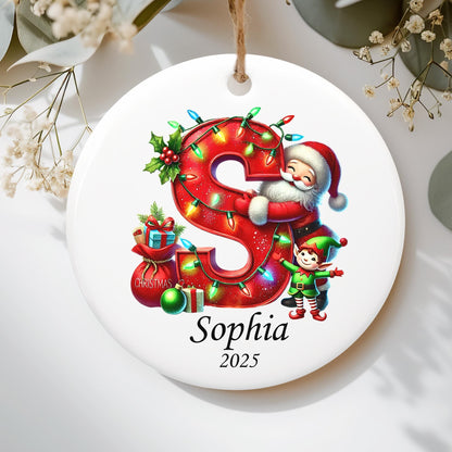 Letter Name Ornament, Santa Elf Ornament Personalized Christmas Ornament 2025, Custom Initial ornament, Christmas ornament for kids, Family - main product image
