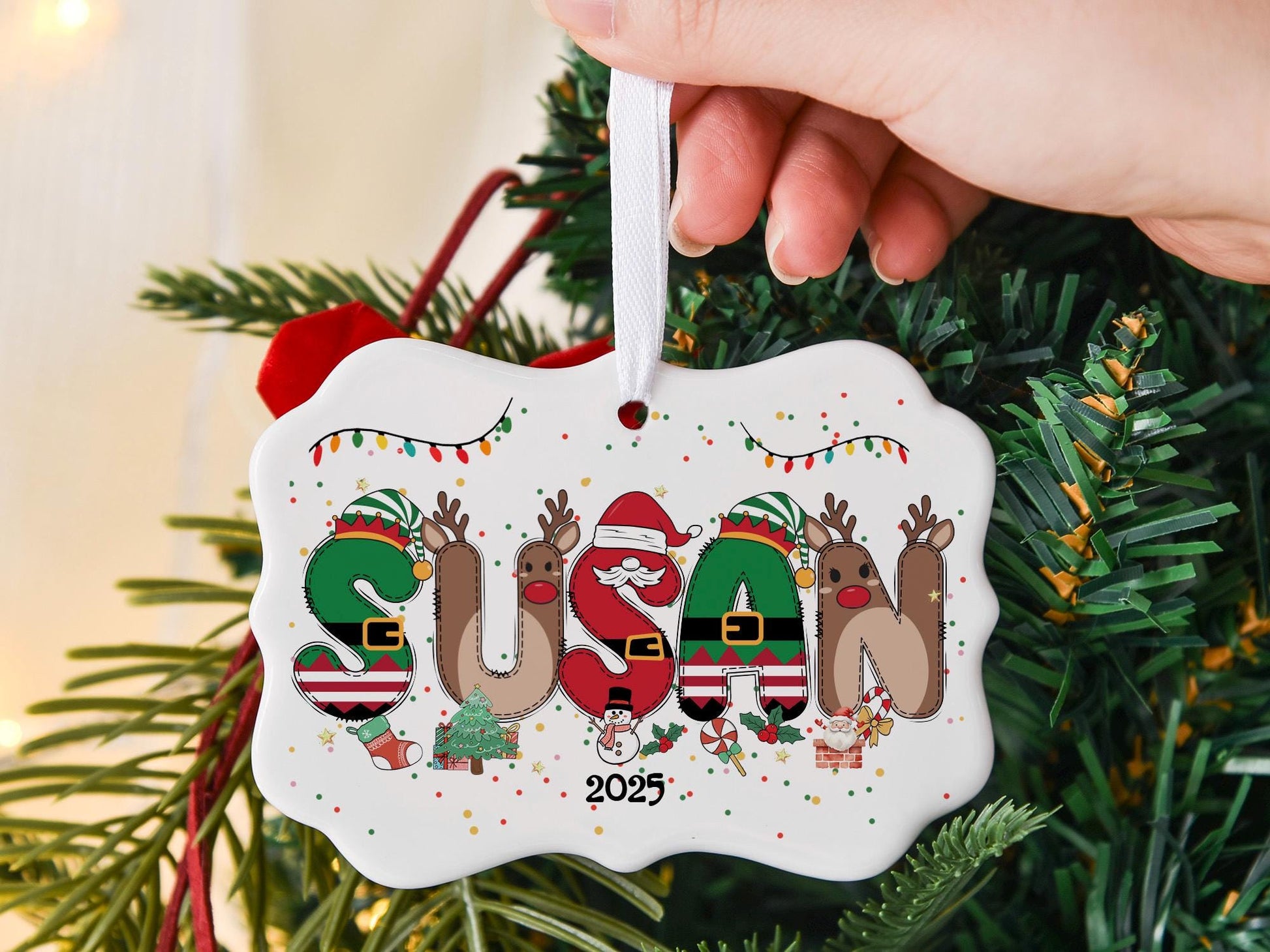Personalized Kids Christmas Ornaments, 2025 Christmas Ceramic Ornament with Name, Holiday Keepsake, Xmas Gifts for Boys Girls - product image 4