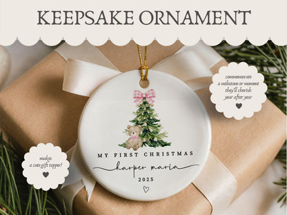 Baby Girl First Christmas Ornament, Girls First Xmas Ornament with Baby Name, Personalized Baby Girl Keepsake Ornament 2025 - product image 2