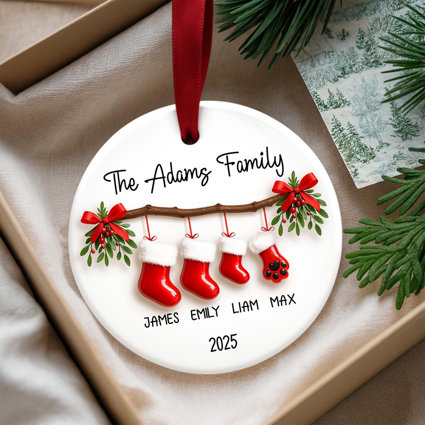 Personalized Family Christmas Ornament With Names, Custom Family of 5 Christmas Keepsake, New Family Christmas Gift, 2025 Stocking Ornament - product image 3