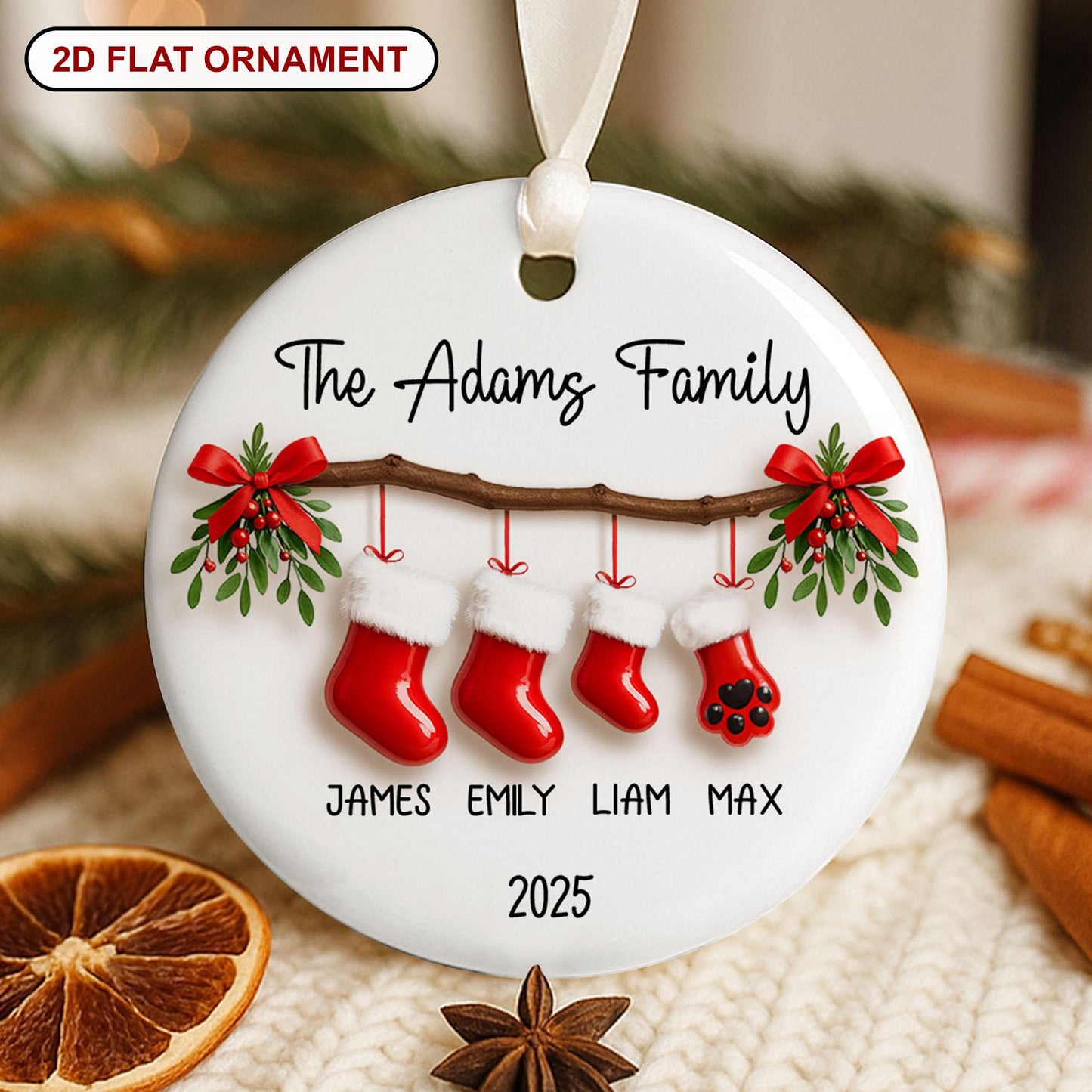 Personalized Family Christmas Ornament With Names, Custom Family of 5 Christmas Keepsake, New Family Christmas Gift, 2025 Stocking Ornament - main product image