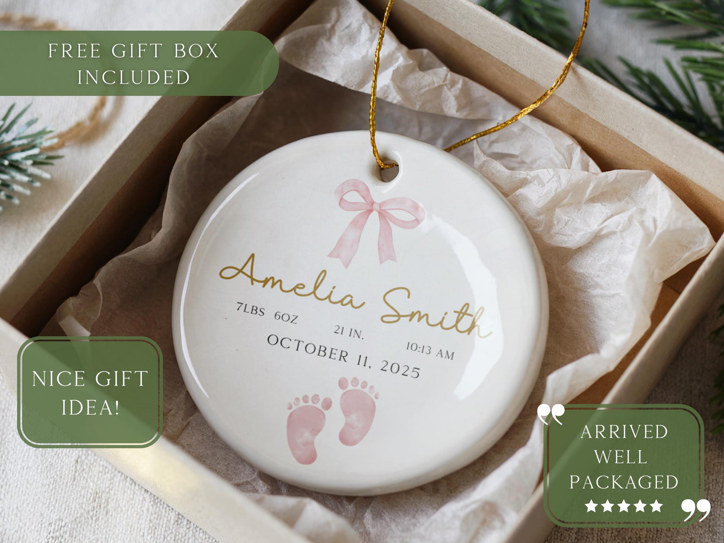 Personalized Baby Ornament – Birth Stats Keepsake Gift - product image 5