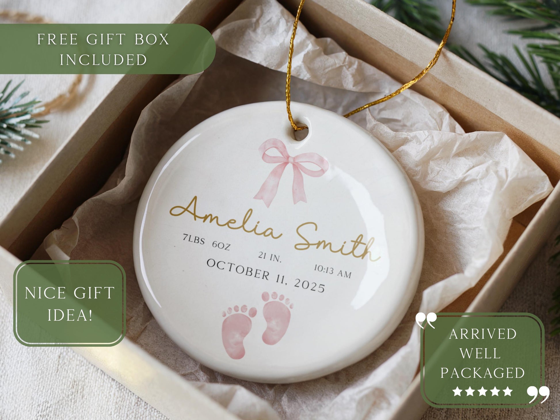 Personalized Baby Ornament – Birth Stats Keepsake Gift - product image 5