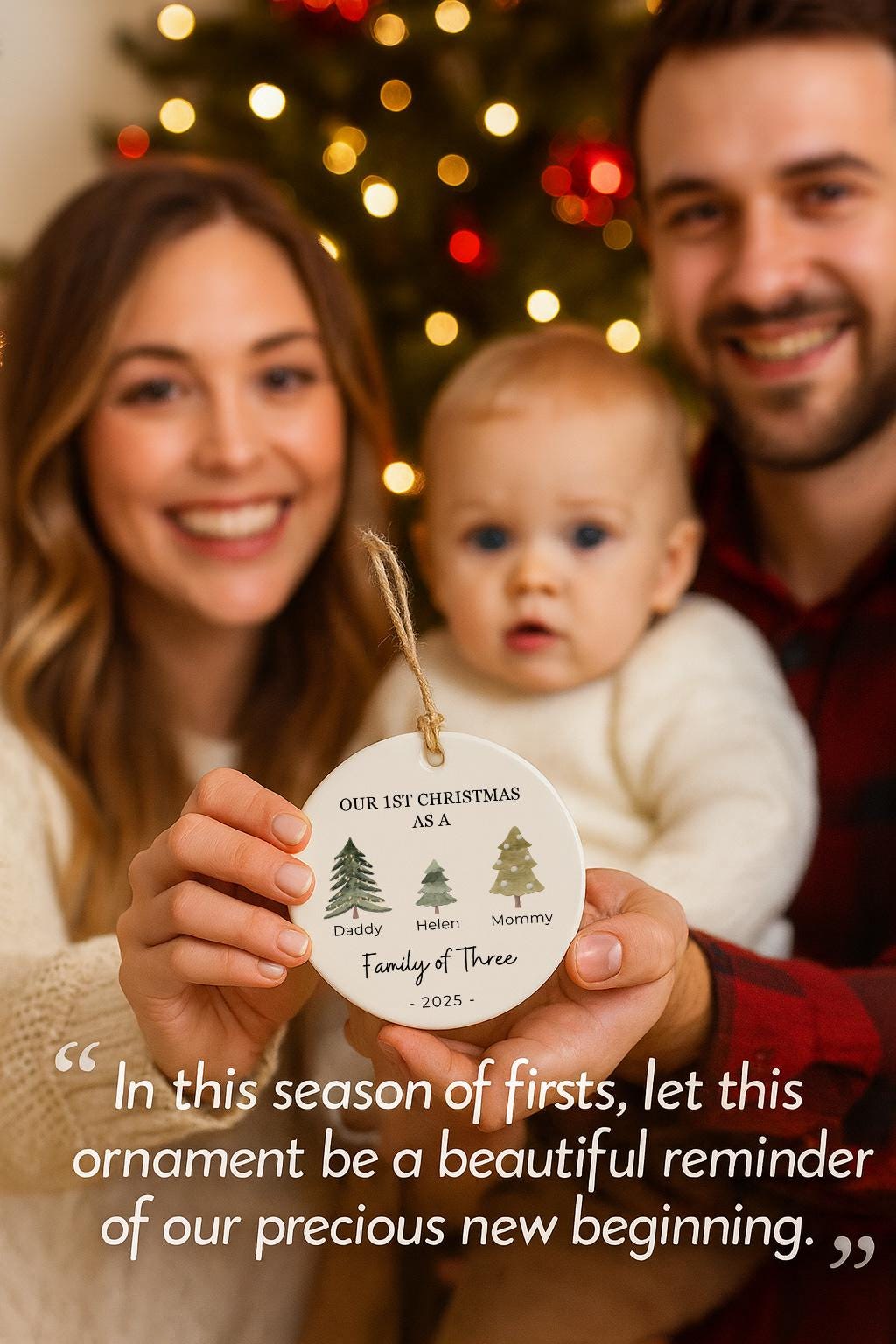 Family of Three Christmas Ornament - Family of 3 Ornament - Family Ornament - Personalized Baby's First Christmas Ornament, New Parent Gift - product image 9