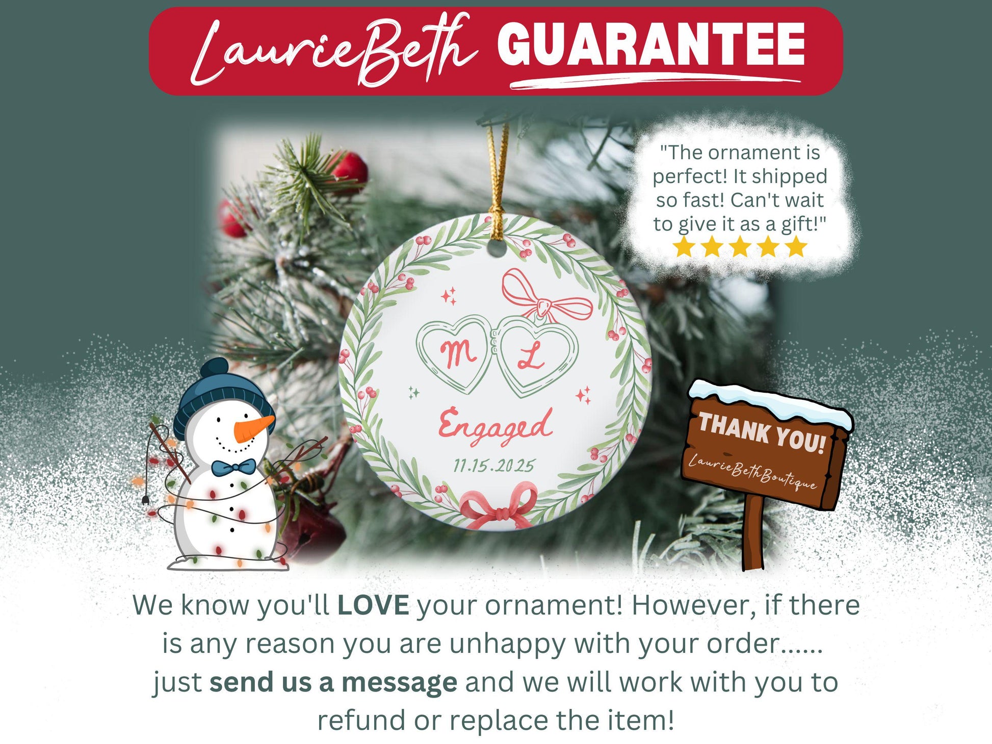 Custom Engagement Ornament, Personalized Engaged Ornament Gifts for Engaged Couple Engagement Gifts Engagement Christmas Ornament Keepsake - product image 6