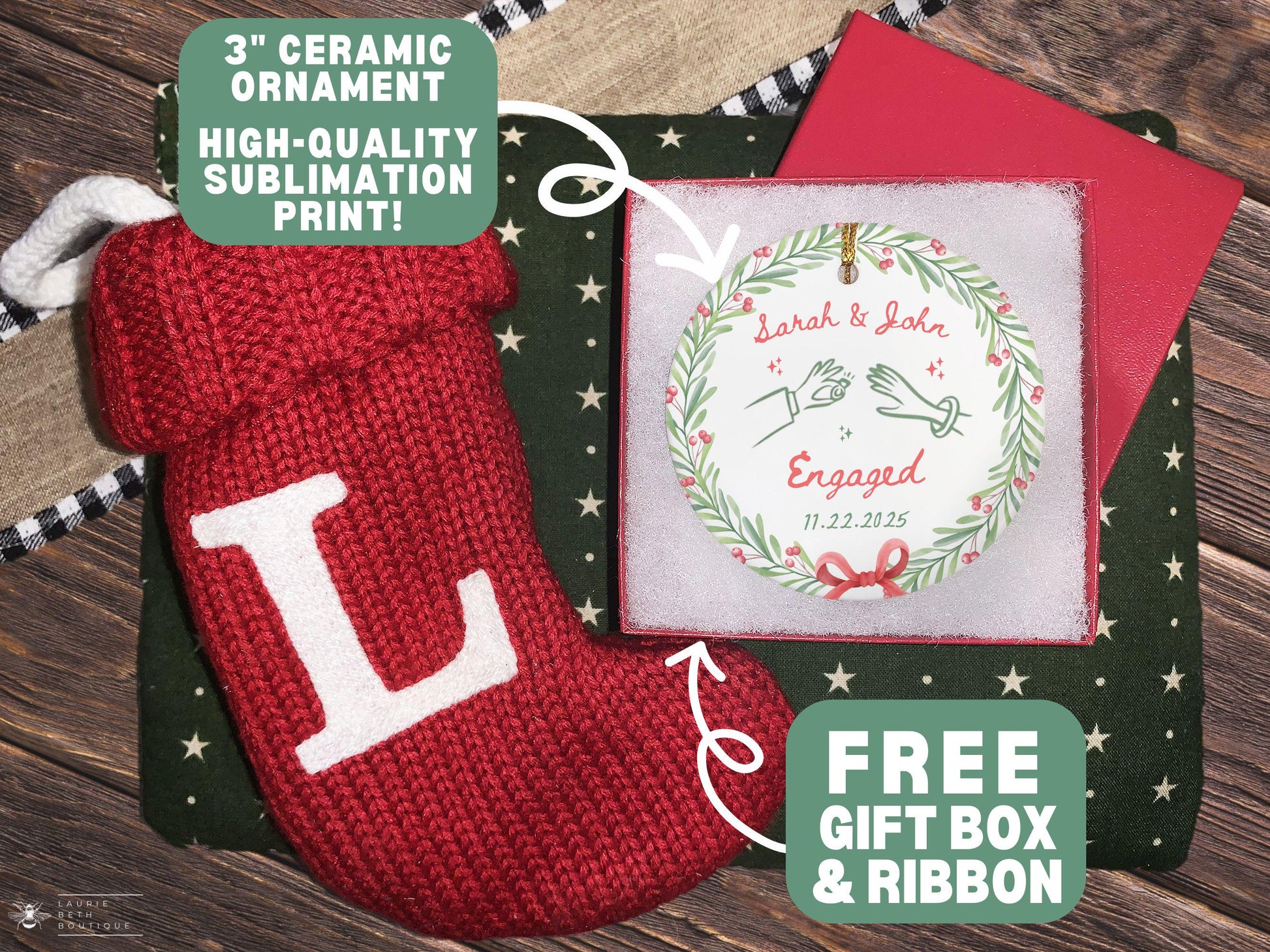 Custom Engagement Ornament, Personalized Engaged Ornament Gifts for Engaged Couple Engagement Gifts Engagement Christmas Ornament Keepsake - product image 5
